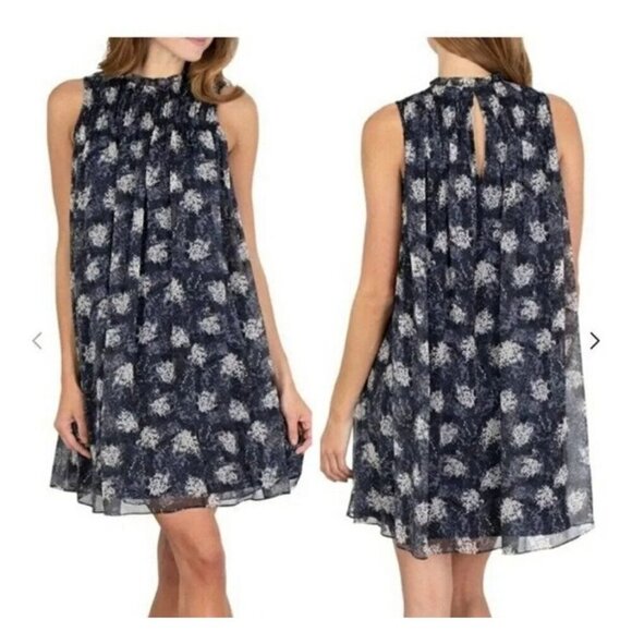 Joie Sleeveless Mini Babydoll Dress Blue‎ Cream Baltic Print Size Large - Picture 2 of 12
